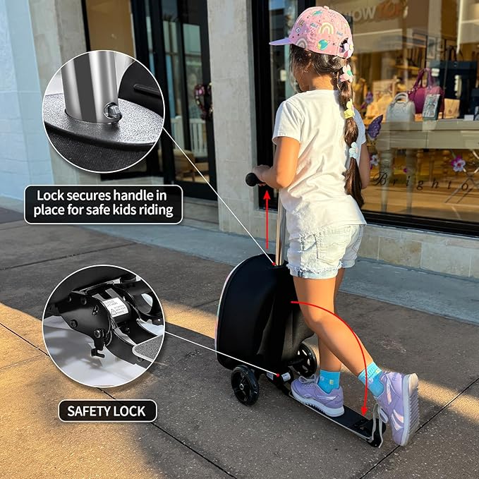 ALVOD Scooter Suitcase for Kids - Scooter Luggage for Kids Lightweight Suitcases with LED Light Wheels