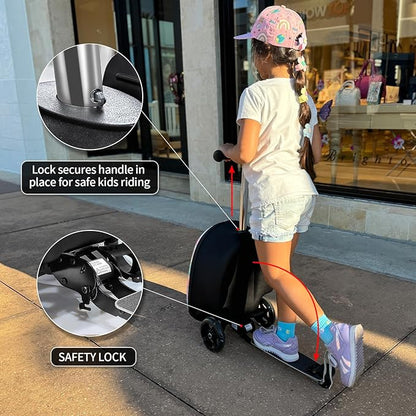 ALVOD Scooter Suitcase for Kids - Scooter Luggage for Kids Lightweight Suitcases with LED Light Wheels