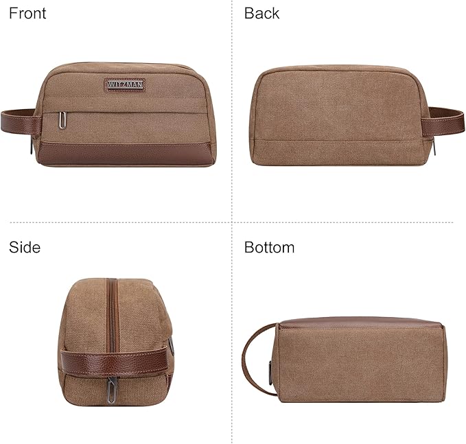 WITZMAN Toiletry Bag for Men Canvas Travel Bathroom Bag Lightweight Dopp Kit Mens Shaving Bag Cosmetic bag(A8011 Brown)