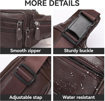 Leather Fanny Pack for Men Women,Genuine Leather Waist Belt Bag with Adjustable Strap Belt Hip Bag with Multi-Pockets for Travel Sports Running Cycling Hiking (brown)