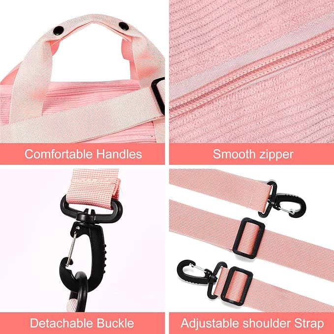 Dance Ballet Bag for Girls Sport Gym Duffle Bags Overnight Travel Bags Fun Dance Corduroy Chenille Letter Bag for Dancers (Pink)