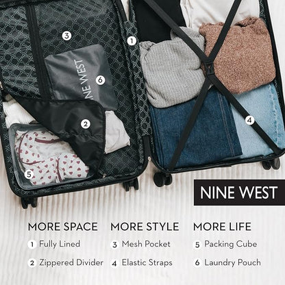 Nine West Suvi 32 Inch Expandable Luggage for Extended Trips & Cruises, Large Hardshell Suitcase with 360° Spinner Wheels, Lightweight Rolling Travel Case Midnight Black