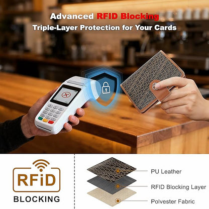 Passport Holder for Travel, RFID Blocking Leather Airtag Wallet for Women Men, Large Passport Cover Essentials Gift, Tickets, Cash, Photo, Sim Card Pen Slot - Brown