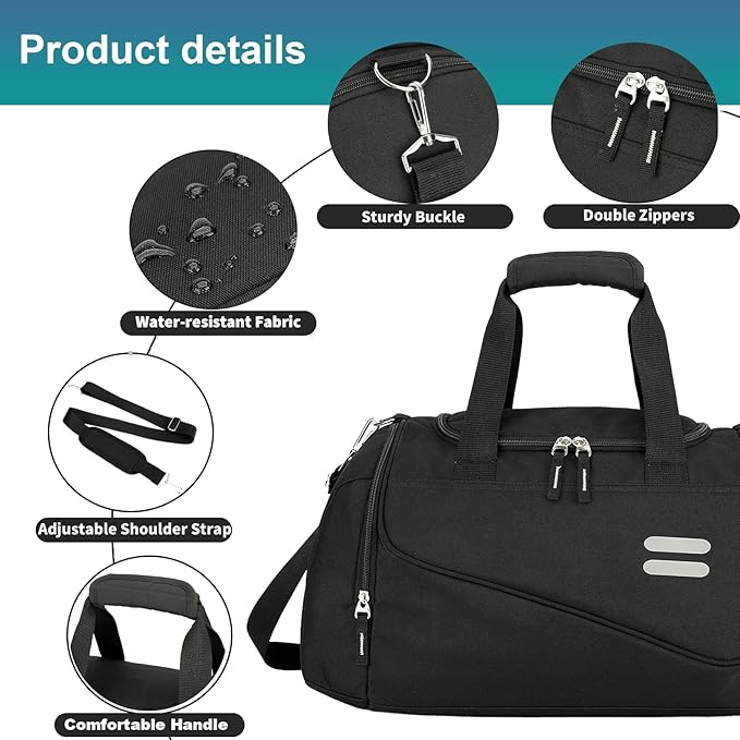 Urbanstand Gym Bag for Men & Women - 30L Duffel Bag with Shoe Compartment, Carry On Weekender Water Resistant Duffle Bag for Travel, Sports, Fitness & Workout, Black