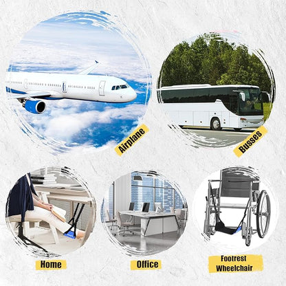 2-Pack Foot Hammock for Plane Travel, No Collapse Thickened Bamboo Airplane Foot Rest with Extended Adjustment Strap, Portable Desk Foot Hammock to Relax Your Feet, Foot Sling Travel Essentials(Blue)