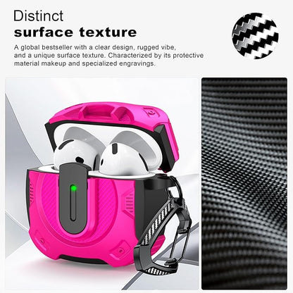 RFUNGUANGO for AirPods 4th Generation Case, 2024 New Space Theme Case. Compatible with AirPods 4th Generation, with Locking Feature, Military Grade Drop Protection, Works with MagSafe.Rose Red