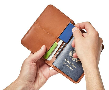 Distil Union Passport Cover+ | RFID-Shielded Premium Full-Grain Leather | Fits Passport, Cards, Cash, and More | Slim Travel Wallet and Organizer (Brown)
