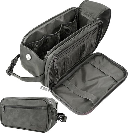 PAVILIA Toiletry Bag for Men, Travel Essentials Shaving Dopp Kit, Mens Travel Bag Toiletries Organizer Case for Grooming, PU Leather Water Resistant Cosmetic Bag Pouch (Dark Grey)