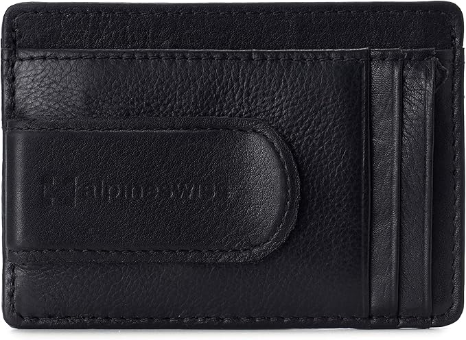 Alpine Swiss RFID Dermot Money Clip Front Pocket Wallet For Men Leather Comes in a Gift Box Black