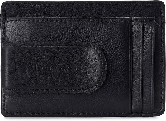 Alpine Swiss RFID Dermot Money Clip Front Pocket Wallet For Men Leather Comes in a Gift Box Black
