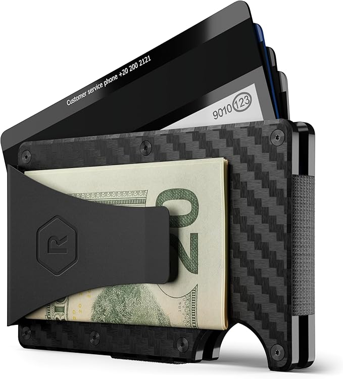 The Ridge Wallet - Slim Minimalist Compact Wallet and Card Holder| RFID Protected Front Pocket Wallets | Integrated Money Clip | Carbon Fiber 3K