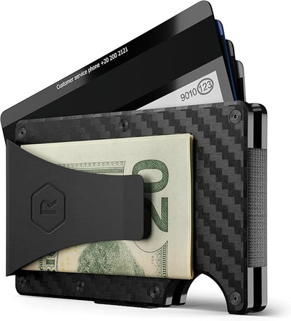 The Ridge Wallet - Slim Minimalist Compact Wallet and Card Holder| RFID Protected Front Pocket Wallets | Integrated Money Clip | Carbon Fiber 3K