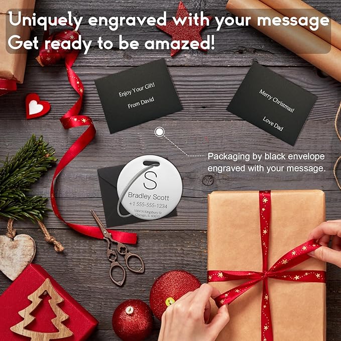 Stainless Luggage Tags for Suitcases 4 Pack: Metal Personalized Luggage Tags for Backpacks & Bags with Customizable Texts (Silver)