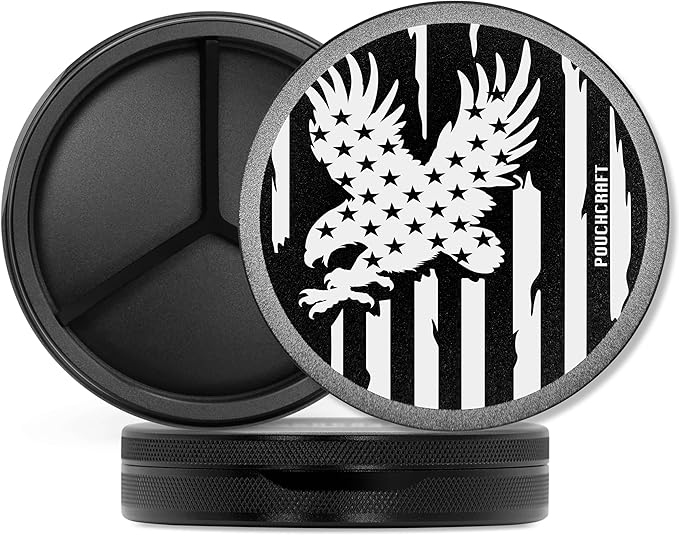 Metal Pouch Can | Metal Container | Slim EDC Pocket Tin | Airtight & Moisture-Resistant | Compact Daily Organizer | Pill Case & Travel Tin | Father’s Day Gift for Dad | (American Flag, Black, Tall)