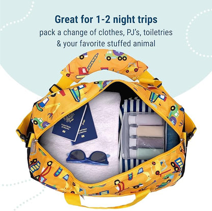 Wildkin Kids Overnighter Duffel Bag – Carry-On Size, Ideal for School & Sleepovers – Under Construction