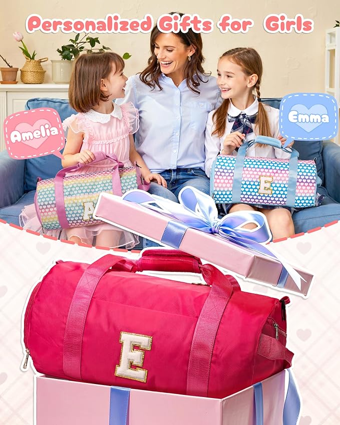 Teen Girl Gifts Trendy Stuff, Girls Travel Duffel Bag, Kids Initial Overnight Bags with Shoe Compartment, Customized Sport Gym Weekender Bag with Makeup Pouch, Birthday Gift (Letter J)