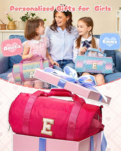 Teen Girl Gifts, Girls Travel Duffel Bag, Kids Initial Overnight Bags with Shoe Compartment, Customized Sport Gym Weekender Bag with Makeup Pouch, Holiday Gift for Teenager (Letter D)