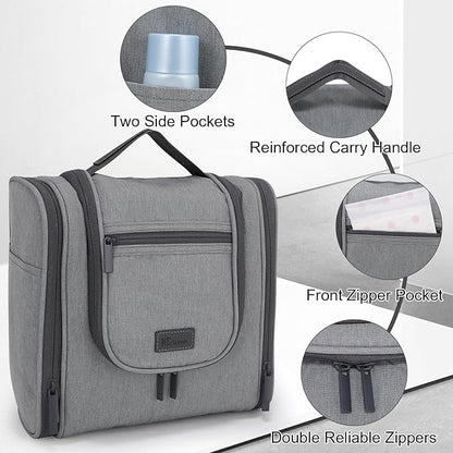 Hanging Toiletry bag & Makeup Bag for Travel, Water-Resistant Organizer Toiletries Bag with Separate Compartments, Travel Essentials Kit (Gray)
