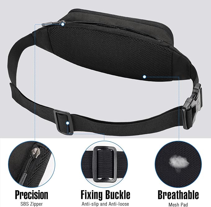 WATERFLY Fanny Pack Waist Bag: Small Hip Pouch Bum Bag Fannie Pack Phanny Fannypack Waistpack Bumbag Beltbag Sport Slim Fashionable for Jogging Hiking Hiker Woman Man