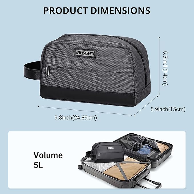 WITZMAN Toiletry Bag for Men Women Lightweight Hanging Travel Bathroom Bag Water-resistant Dopp Kit Shaving Bag Cosmetic bag （B692 Silvery Grey）