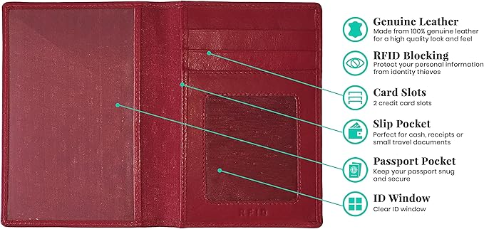 Personalized Monogrammed Red Leather RFID Passport Wallet and Luggage Tag