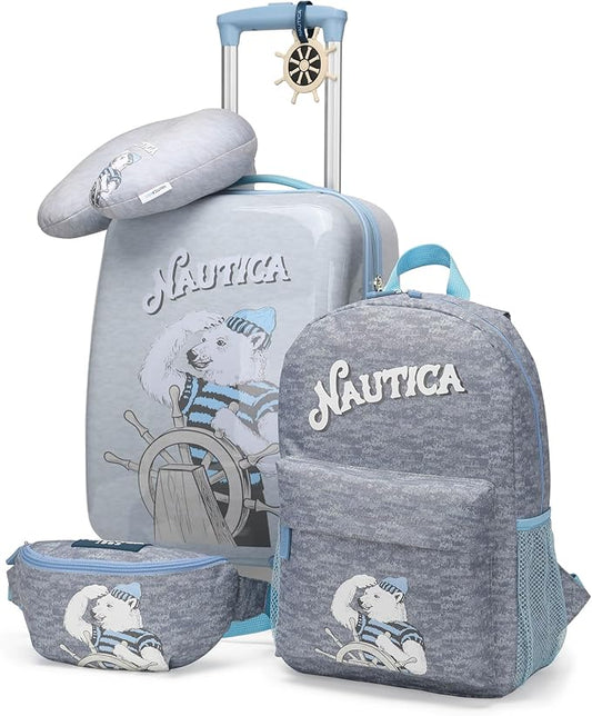 Nautica Kids Luggage - 18" Airline Approved Rolling Hardside Upright Carry-on Suitcase Set with Wheels (Polar Voyage | 5pc Travel Set)