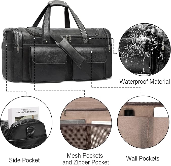 BOLOSTA Travel Duffel Bag for Men Women, Large PU Leather Carry on Duffle Bags for Traveling, Waterproof Overnight Weekender Duffel Bag with Shoe Compartment - Perfect for Daily Use/Birthday Gift