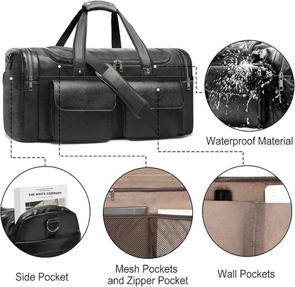 BOLOSTA Travel Duffel Bag for Men Women, Large PU Leather Carry on Duffle Bags for Traveling, Waterproof Overnight Weekender Duffel Bag with Shoe Compartment - Perfect for Daily Use/Birthday Gift