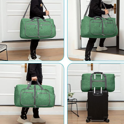 Vomgomfom 65L/85L/115L Foldable Travel Duffle Bag, Lightweight Checked Luggage with Shoe Compartment, Water-Resistant Weekender Overnight Bag for Men & Women