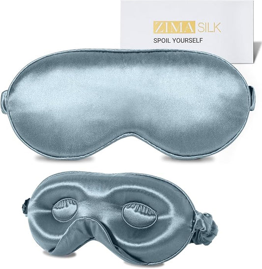 ZIMASILK Adjustable 22 Momme 100% Mulberry Silk Sleep Mask, Upgraded 3D Contoured Cup Eye Mask for Sleeping, Super Soft & Breathable Blindfold, Blackout for Deep Sleeping (Blue Haze)
