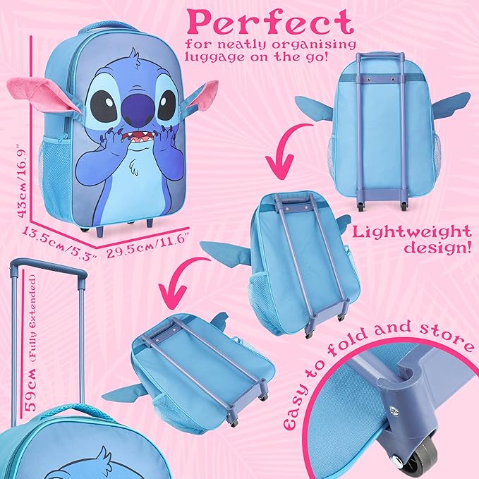 Disney Stitch Luggage Travel Essentials Suitcase Kids Foldable Luggage with Wheels 17