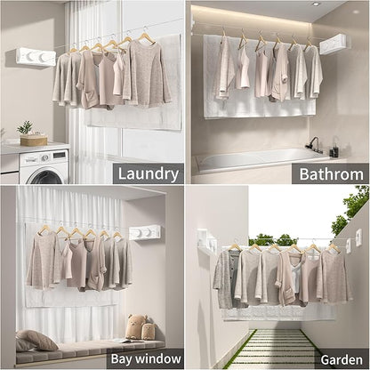 JOOM Retractable Clothesline Heavy Duty Clothes Drying Laundry Line Wall Mounted Easy Hanging Clothes Drying Laundry Line Retracting Hanging Lock to Prevent Sagging (Two line,White)