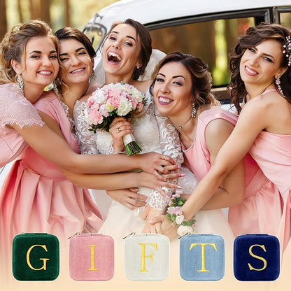 Parima Bridesmaid Gifts Wedding Day - Plush Velvet Bridesmaid Travel Jewelry Case Organizer Jewelry Box Bridal Shower Bride Maid Matron Of Honor Bachelorette Gifts Bride Gifts - Letter B, Green