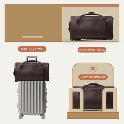 Wool & Oak - NOVA Large Duffle Bag with Wheels - Carry On Garment Duffle Bags for Travel, Overnight, Hospital, Travel Bags with Shoe Compartment, Tech Pocket - Gifts for Men (Leather, Jet Black)