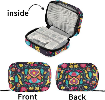 Travel Pill Organizer Weekly Small Cute Pill Box 7 Day Pill Case Vitamin Holder Pill Bottle Organizer (Black Floral Heart)