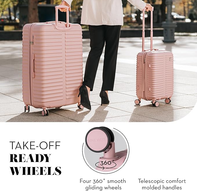 Nine West Suvi 2 Piece Luggage Set for Cruise & Extended Trips, 32" Large Expandable Suitcase & 20" Smart Carry On with USB Port, Hardshell Spinners Muted Lilac