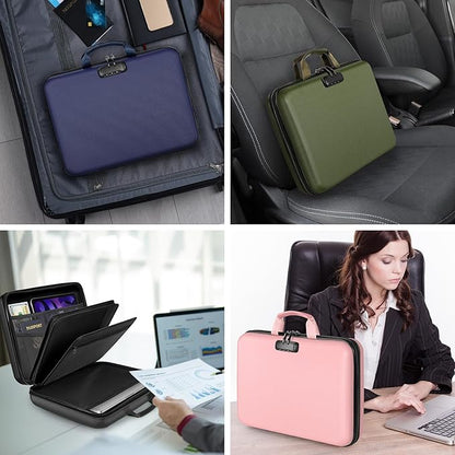 Fireproof Document Organizer with Lock, File Organizer Safe Box Fireproof Waterproof, Hard Shell Fire Proof Document Bag with 13 Pocket Accordion File Folders, Home Storage Office Organization