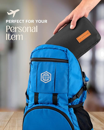 Tech Bag Organizer - Small Electronics Organizer Pouch for Travel - Premium Travel Case with Leather Accents - Mesh Pocket for Cables, Cords and Chargers (Black)