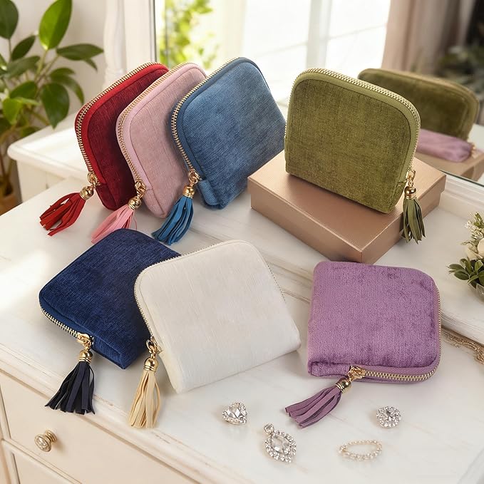 Small Travel Jewelry Case, Soft Velvet Organizer Pouch for Bangle, Bracelets, large Earrings, Beaded necklace, Anti-Scratch & Portable Jewelry Bag Holder for Travel & Everyday Use (Purple)