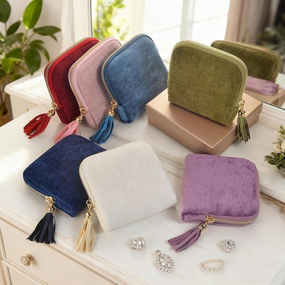 Small Travel Jewelry Case, Soft Velvet Organizer Pouch for Bangle, Bracelets, large Earrings, Beaded necklace, Anti-Scratch & Portable Jewelry Bag Holder for Travel & Everyday Use (Purple)