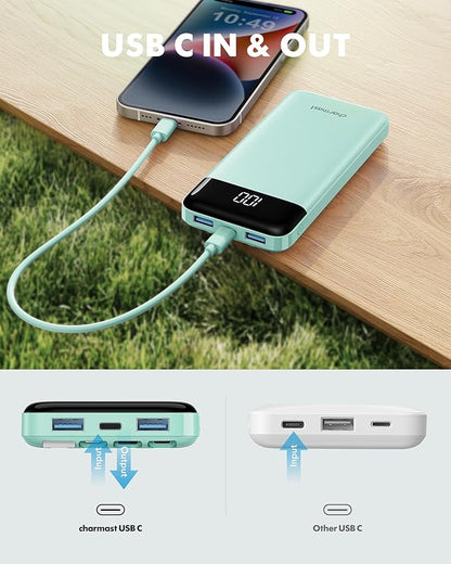 charmast Portable Charger with Built in Cables, Power Bank with Cords Wires, Slim 10000mAh Travel Battery Pack 6 Outputs 3 Inputs 5A Fast Charging for Samsung Google Pixel LG Moto iPhone iPad