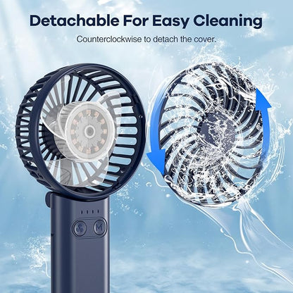 HandFan Upgraded Handheld Fan, 5 Speeds Strong Airflow Hand Fan [Max 27 Working Hours], 180° Foldable Compact Design Personal Fan Handheld with Portable Power for Travel/Disney/Concerts/Women (Blue)