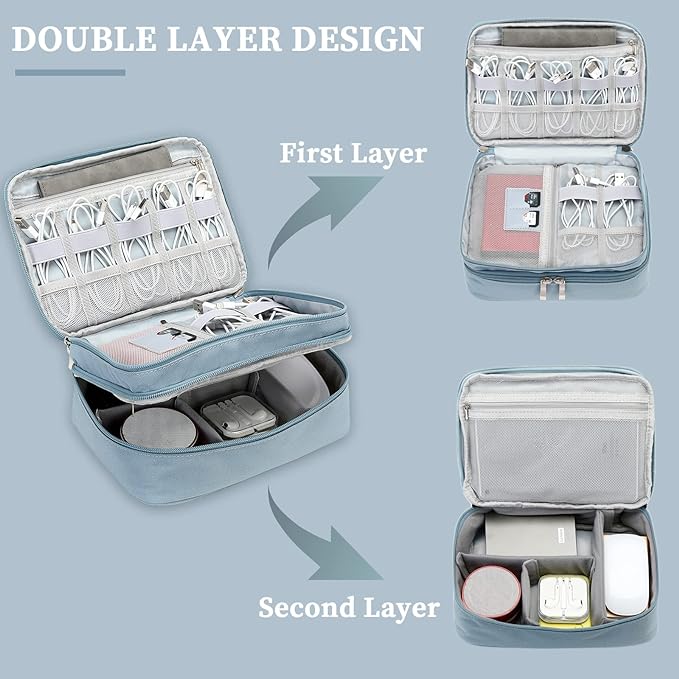 Lanola Universal Cable Organizer Electronics Accessories Cases for Cable, Charger,Power Bank, Phone, USB, SD Card,Memory Cards,Earphone,Flash Drive, Great for Travel and Business - Dark Blue