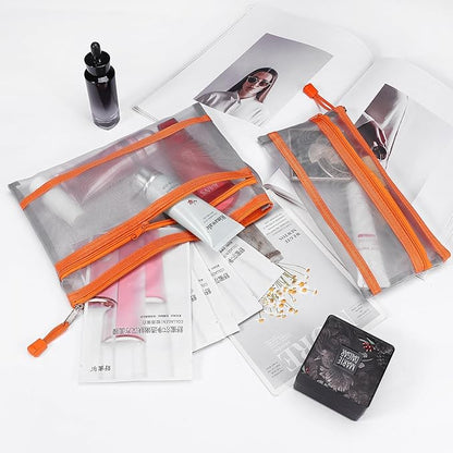 12 Pieces Zipper Nylon Mesh Pouch, Mesh Cosmetic Bags Makeup Bags Pencil Case, Multipurpose Travel Bags for Cosmetic School Office Supplies and Travel Accessories (2 Layers-Grey, A5)