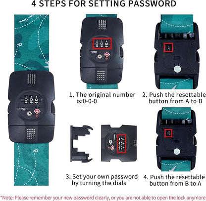 Travelkin Luggage Straps TSA Approved - Adjustable Cross Suitcase Straps with TSA Lock, Reinforced Buckle, Unique Pattern - Secure Heavy Duty Luggage Straps for Travel (Air Line Blue)