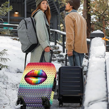 ANNA QUEEN Pop Art Rainbow Lips Luggage Cover, Colorful Suitcase Protector with Bold Lip Design, Stretchable, Washable Travel Cover for 20-22 Inch Luggage, Fun & Fashionable Style