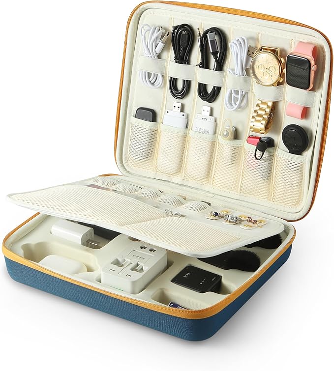 Electronics Organizer Case, Daily Tech Accessories Storage Bag for Charger, Cables, Power Bank, Lapel Mic,Watch, Passport, Travel Electronic Organizer Case for Travel Live Streaming Business Trip