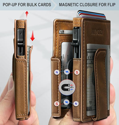 Airtag Wallet for Men,with Money Clip 10 Cards Metal Case Smart Slim Pop Up Credit Card Holder Flip with Magnetic Closure RFID Blocking wallet with Gift Box