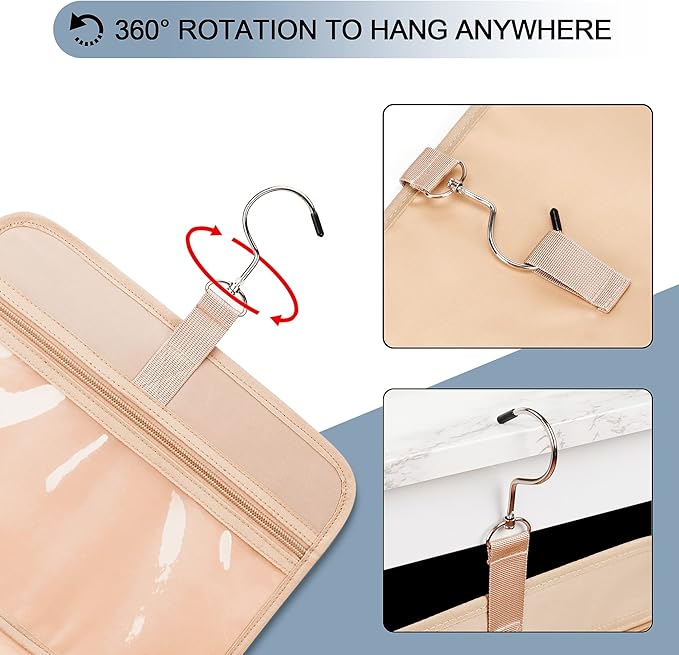 Travel Hanging Toiletry Bag for Women, Extra Large Makeup Bag, Holds Full-Size Shampoo, with Jewelry Organizer Compartment, Waterproof Cosmetic Bag, Toiletries Kit Set with Trolley Belt, Navy Blue