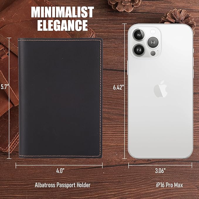 STAR VISTA Albatross Leather Travel Passport Holder, Minimalist Design, Full Grain Leather Case for Women and Men - Slim Passport Wallet, Bifold, RFID Blocking, with AirTag Holder, Dark Chocolate